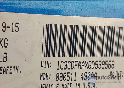 2016 Dodge Dart Se из США, поврежденный, VIN 1C3CDFAAXGD539566